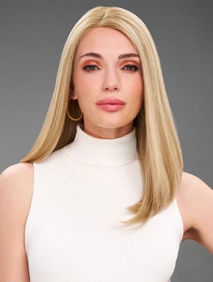 Perruque pour femme, cheveux blonds longs.